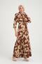 Women's Meterage Printed Woven Crepe Collared Long Dress - Brown - 2