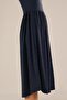 Knitted Wool Viscose Balloon Sleeve Gathered Dress Navy Blue - 7
