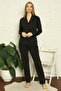 Buttoned Front V-Neck Soft Lace Winter Lycra Wool Viscose Pajamas Set - 4