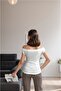 Women's White Short- Boat Neck Neck Elegant Summer Blouse - 7
