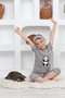 Girls' Short Sleeve Capri Crew Neck Panda Printed Eye Patch Red Color Pajamas Set - 3