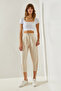 Women's Beige Button Detailed Linen Textured Trousers 60251262 - 5
