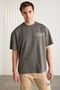 Colıbri Men's Front and Back Print Detailed Oversize Short Sleeve Crew Neck Organic Cotton Gray T-Shirt - 4
