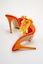 Lily Flower Detailed Orange Satin 10 cm Women's Slippers, Heeled Slippers - 3