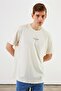Leo Men's Oversize T-Shirt 100% Cotton Crew Neck Print Detailed Basic Ecru T-Shirt - 2