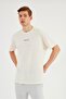 Leo Men's Oversize T-Shirt 100% Cotton Crew Neck Print Detailed Basic Ecru T-Shirt - 5