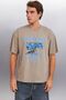Maddox Men's 100% Organic Cotton Print Detailed Thick Textured Oversize Fit Mink T-Shirt - 4