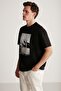 Keith Men's Large Print Detailed Oversize Fit Short Sleeve 100% Organic Cotton Black Single T-Shirt - 3