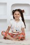Girl's Short Sleeve Capri Buttoned Collar Placket Kuala Printed Ecru Color Pajama Set - 4
