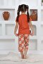 Girl's Short Sleeve Capri Buttoned Collar Placket Kuala Printed Brick Color Pajama Set - 3
