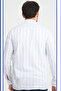 Men's White Blue Pocketless Linen Effect Striped Wide Cut Long Sleeve Shirt - 4