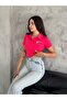 Text Detailed Collared Buttoned Crop T-Shirt - 5