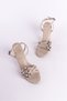 Beige Patent Leather Women's Heeled Shoes - With Belt and Buckle - 4