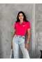Text Detailed Collared Buttoned Crop T-Shirt - 4