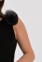 One Shoulder Flower Detailed Slit Black Fabric Dress - 8