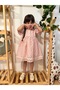 Pink Flower Patterned Cotton Embroidered Girls' Dress - 3
