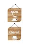 Open Closed Lettering Brown Sheet Wood Embossing Store Door Sign (English)