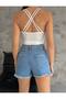 Women's Globe Back Crossover Scuba Fabric Cropped - 2