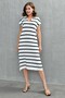 White Acrylic Fabric Shirt Collar Batwing Sleeve Slit Design Midi Dress 10097