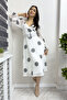 Women's Floral Patterned Viscose Summer Belted Dress Purple, White, Powder - 2