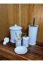 Ceramic White 5 Piece Violet Bathroom Set - Red - 4