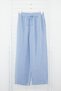 Blue 100% Linen Elastic Waist High Waist Wide Leg Trousers Twoss24Je00249 - 12