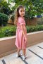 Dusty Rose Girls Short Sleeve Elastic Waist Woven Dress Tkdss24El00016 - 2