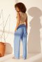 Blue 100% Linen Elastic Waist High Waist Wide Leg Trousers Twoss24Je00249 - 6