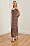 Women's Camel Black Lace Detailed Leopard Flowy Dress Elb- 19002193 - 5