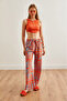 Women's Orange Blue Patterned Linen Palazzo Trousers Pnt-19000284 - 4