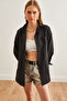 Women's Black Single Pocket Oversize Woven Shirt Gml- 19001220 - 2