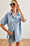 Women's Baby Blue Single Pocket Striped Flowy Shirt Gml- 19001223 - 4