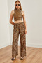 Women's Beige Leopard Print Woven Viscose Palazzo Pants Pnt- 19000282