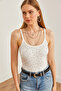 Women's Ecru Strap Stone Detailed Stretchy Crop Blouse Blz- 19002674 - 2