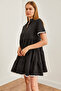 Women's Black Streamline Detailed Buttoned Mini Dress Elb- 19002194 - 3