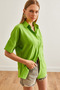 Women's Pistachio Green Single Pocket Striped Flowy Shirt Gml- 19001223 - 4
