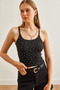 Women's Black Strap Stone Detailed Stretchy Crop Blouse Blz- 19002674 - 3