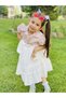Girl's Floral Patterned Watermelon Sleeved Summer Linen Dress with Teddy Bear Detail Age 4-11 - 8