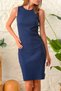 Corded Fabric Ribbed Knit below knee crew neck sleeveless women's dress - navy - 3