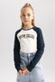 Girl's Crop Crew Neck Printed Ribbed Camisole Long Sleeve T-Shirt A7896A823Au - 3