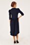 Knitted Wool Viscose Balloon Sleeve Gathered Dress Navy Blue - 8