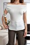 Women's White Short- Boat Neck Neck Elegant Summer Blouse - 5