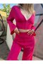 V-neck Hoop Corset Detailed Crop Blouse High Waist Pants Set
