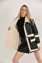Women's Leather Coat with Pocket Detail and White Fur Inside - 3