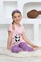 Girls' Short Sleeve Capri Crew Neck Panda Printed Eye Patch Red Color Pajamas Set - 3