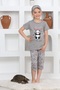 Girls' Short Sleeve Capri Crew Neck Panda Printed Eye Patch Red Color Pajamas Set