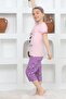 Girls' Short Sleeve Capri Crew Neck Panda Printed Eye Patch Red Color Pajamas Set - 2