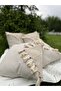 Hand-Knitted Lace Embroidered Tassel Organic Cotton 4-Piece Linen Cushion Cover and Lace Table Runner Set - 7