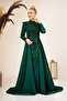Tailed Drop Hijab Evening Dress Emerald