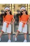 Girl's Shorts - Blouse - Bonnet - Belt 4 Piece Top and Bottom Set - Holiday Wear - 6
